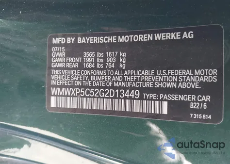 2016 Mini Hardtop Cooper from USA, damaged, VIN WMWXP5C52G2D13449